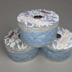 Vintage Blue Lace With Iridescent Trim By WYLA Laces Ribbon Spools 3‎ Lot